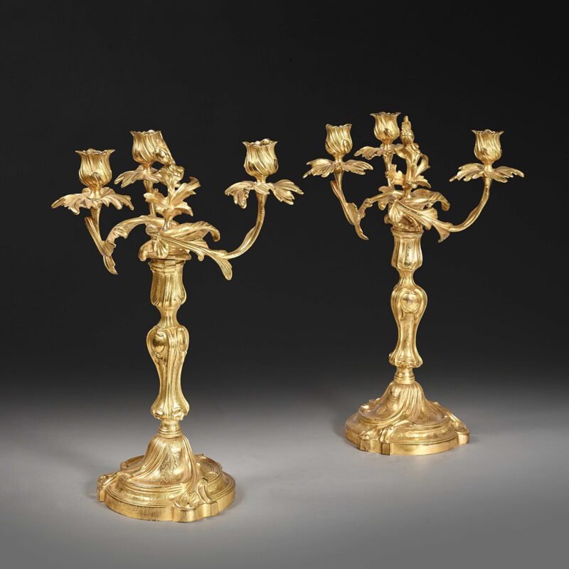 Pair of three lights candelabra with the arms of the Dukes of Brittany